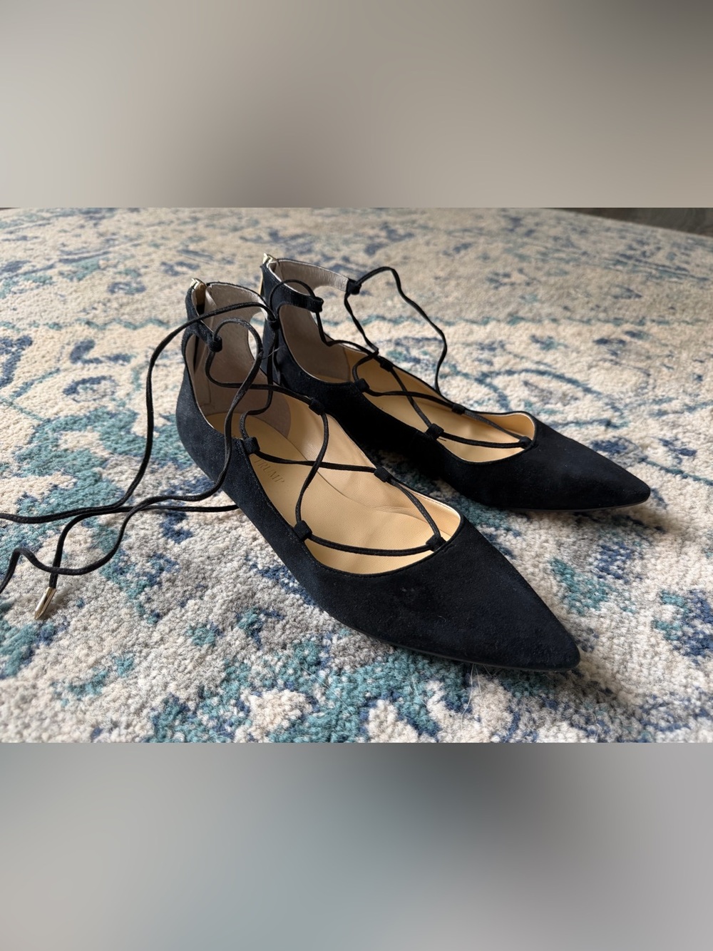 Ivanka Trump Black Suede Lace-Up Pointed Flats